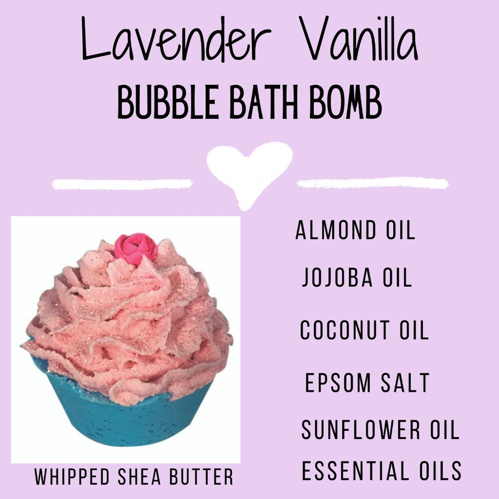 Lavender Vanilla Cupcake Bubble Bath Bomb Epsom Salts | Shea Butter